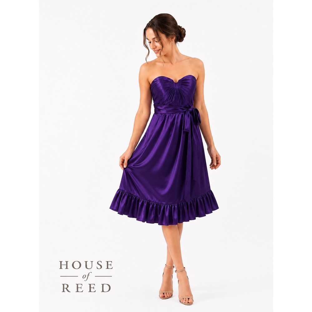 Melissa Sweet Silk Strapless Purple Cocktail Dress Ruffle Hem‎ Size 4